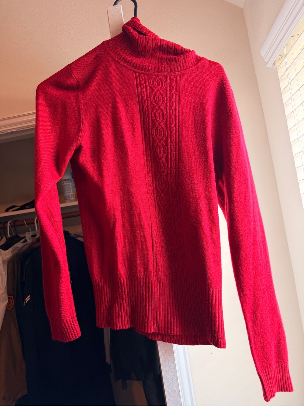 dressbarn Red Cable-Front Turtleneck Sweater